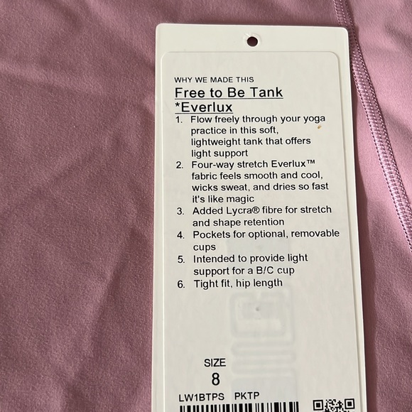 Lululemon Free to Be Tank *Everlux Top Pink Taupe Bra 8 - Picture 5 of 8